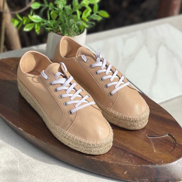 Aquatalia Flyn Water Resistant Platform Espadrille Sneaker In Cappuccino Size 9 - Picture 3 of 10